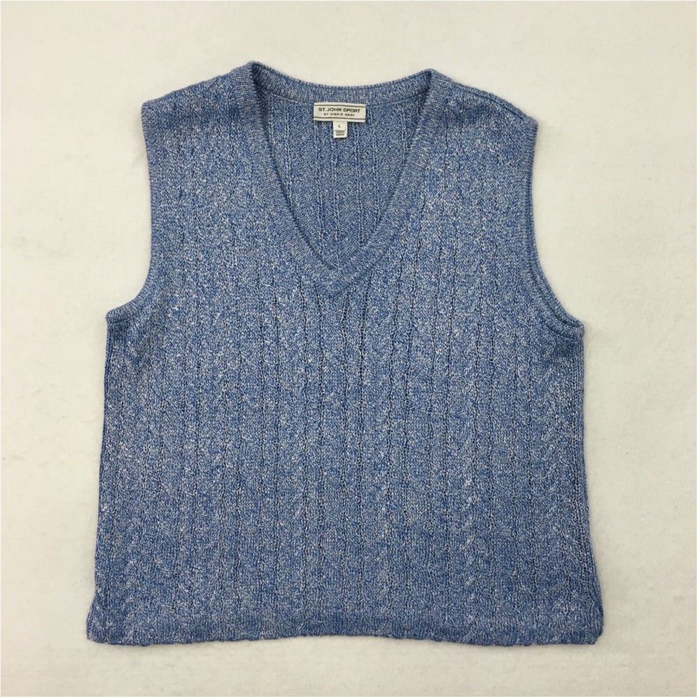 St John Sport by Marie Santana Knit V Neck Sleeveless Sweater Vest Women's L